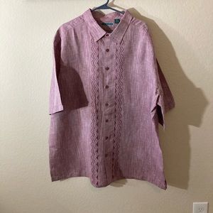 Cubavera Men’s Guayabera Shirt | 2XLT | Red/Burgundy | Short Sleeve | Like New